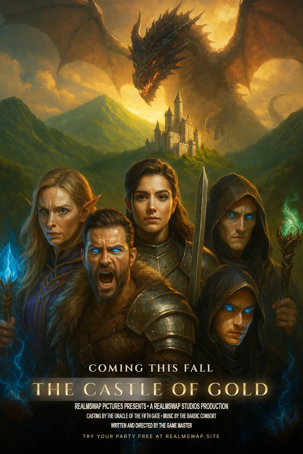 The Castle of Gold six-hero fantasy poster